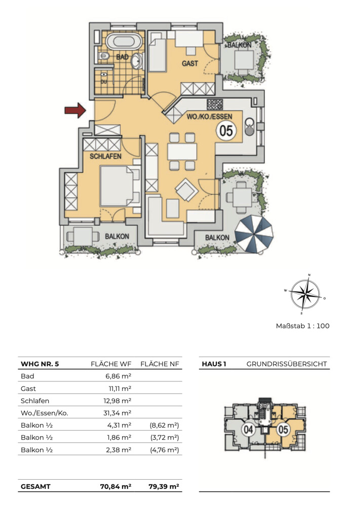 Grundriss WHG Nr. 05 - Haus 1