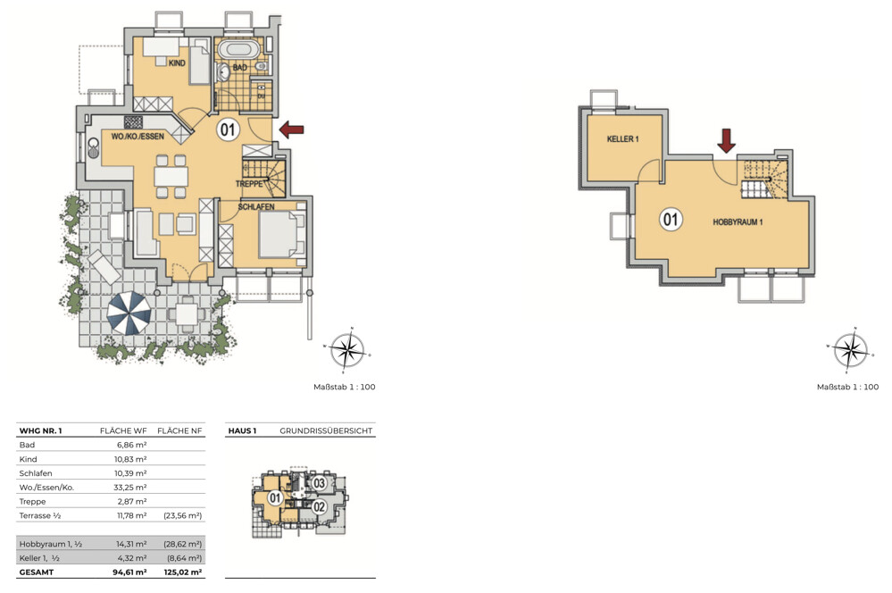 Grundriss WHG Nr. 01 - Haus 1